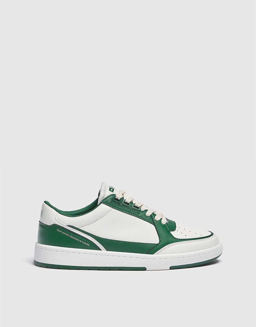 Pull & Bear sneakers in white and dark green-Multi