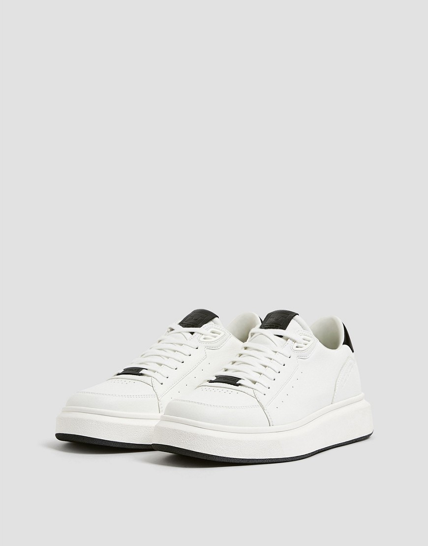 Pull & Bear sneakers in white with contrast back tab and chunky sole