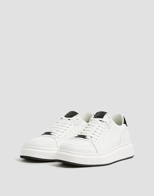 Pull&Bear sneakers in white with contrast back tab and chunky sole