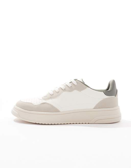 Pull&Bear - Sneakers med hvidt/råhvidt farveblok-design, 2 af 5