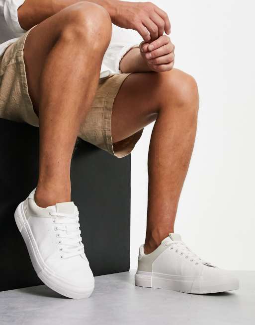Pull&Bear - Sneakers met veters, contrast en dikke zool in wit