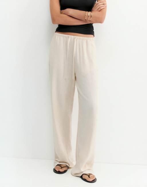Pull&Bear - Soepelvallende broek van viscose en linnenmix in zandkleur, 3 van 7