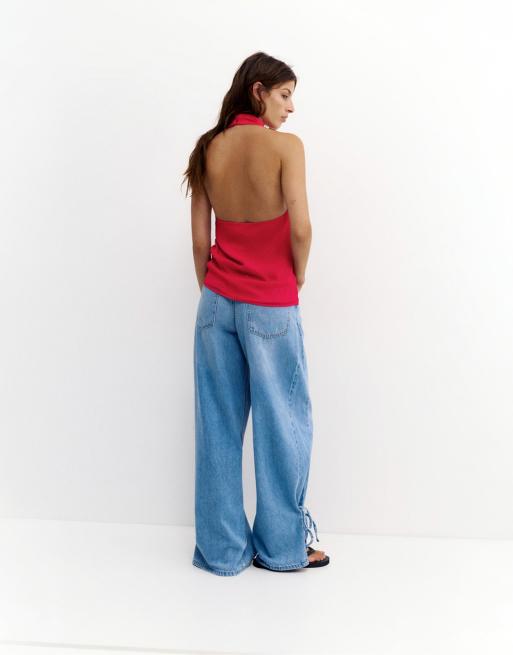 Pull&Bear soepelvallende haltertop in rood, 3 van 7
