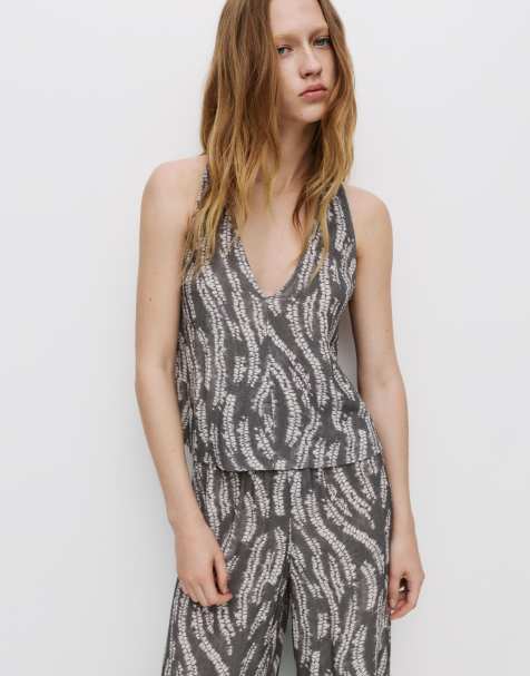 Pull&Bear - Soepelvallende top met print in blauw - view 1