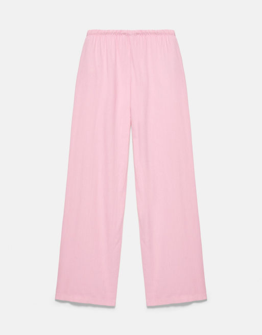 Pull&Bear soepelvallende viscosebroek in roze, 7 van 7