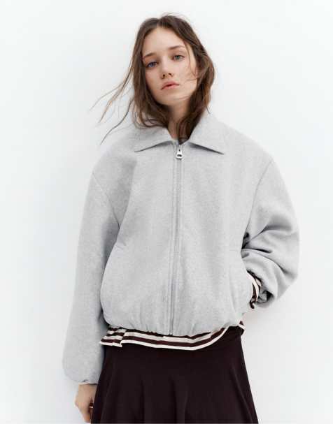 Pull&Bear Soft balloon jacket in grey marl