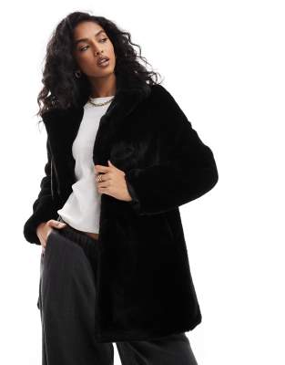 Pull & Bear Soft Faux Fur Coat In Black