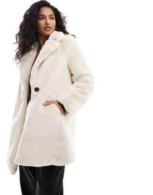 soft faux fur coat in ecru-White