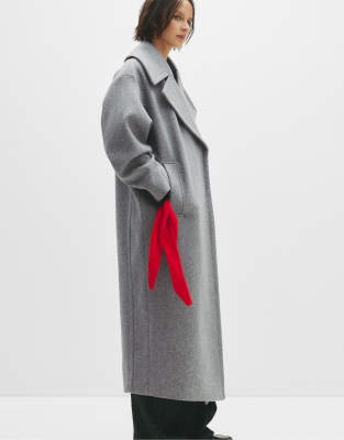 Pull & Bear Soft Felt Texture Coat In Grey