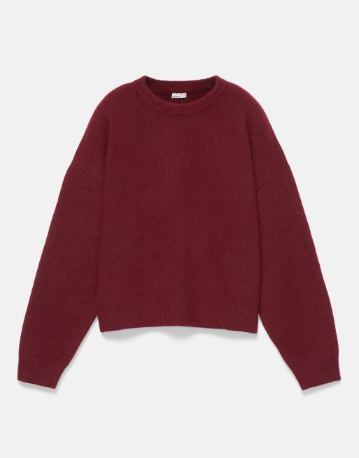 Pull&Bear Soft knit boxy jumper in burgundy, 6 of 7