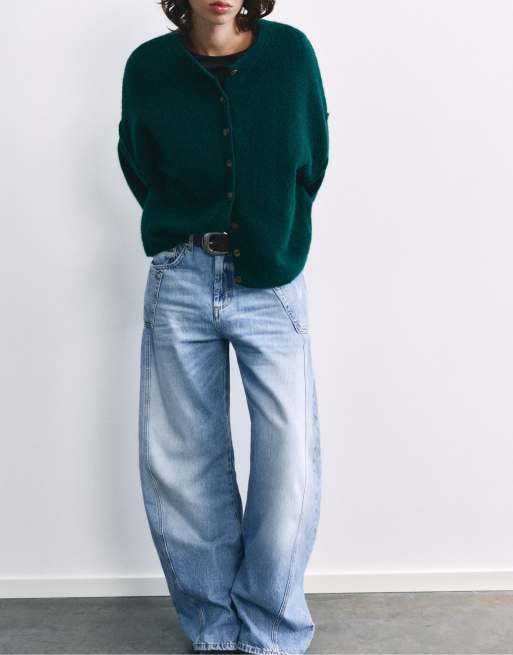 Pull&Bear Soft knit cardigan in bottle green, 2 of 7
