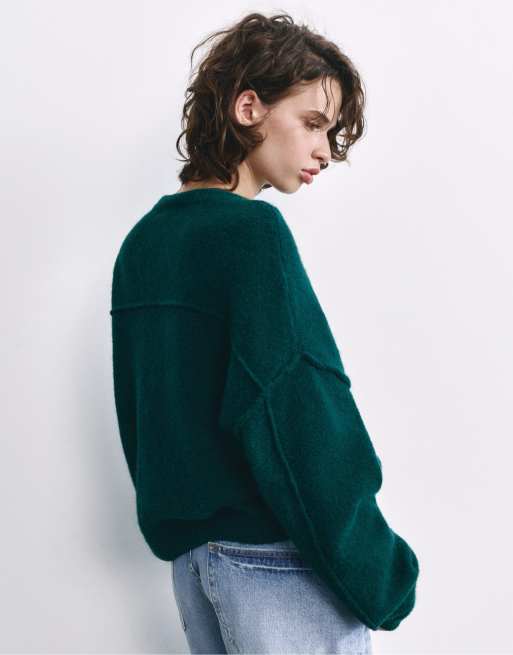 Pull&Bear Soft knit cardigan in bottle green, 3 of 7