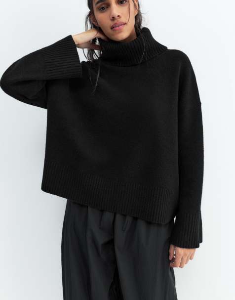Pull&Bear Soft knit high neck jumper in black