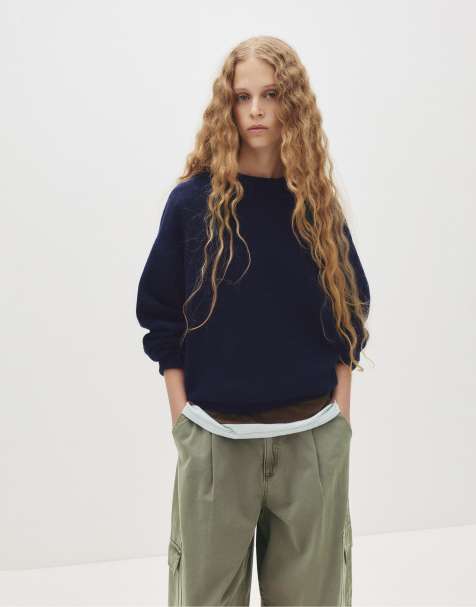 Pull&Bear Soft knit sweater in navy - view 1