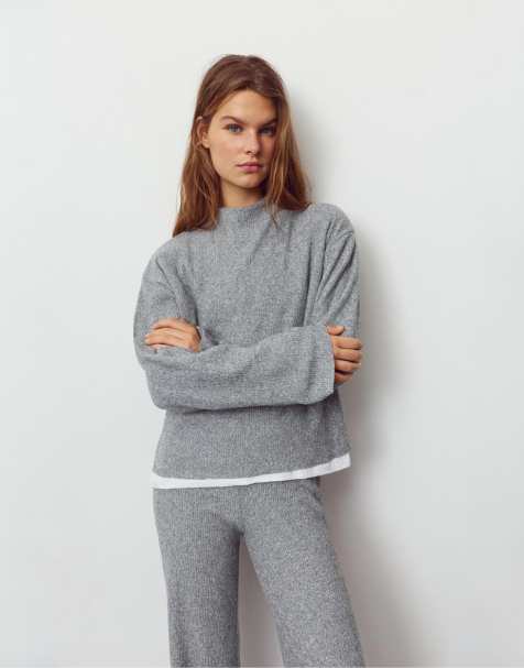 Pull&Bear Soft knit t-shirt in grey