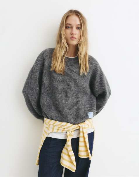 Pull&Bear Soft purl knit sweater in grey - view 1