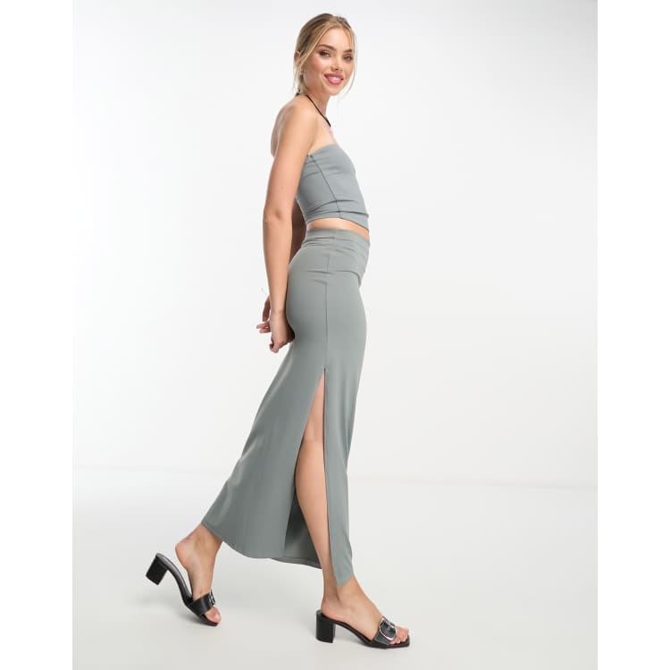 Pull&Bear soft shaping column maxi skirt in gray - part of a set | ASOS