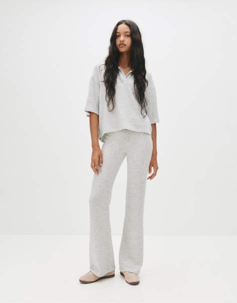Pull&Bear Soft touch bell bottom trousers in grey - view 1