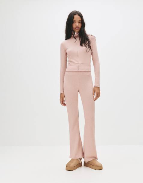 Pull&Bear Soft touch bell bottom trousers in pink - view 1