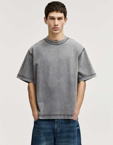 Pull&Bear soft touch boxy fit t-shirt in grey - view 1