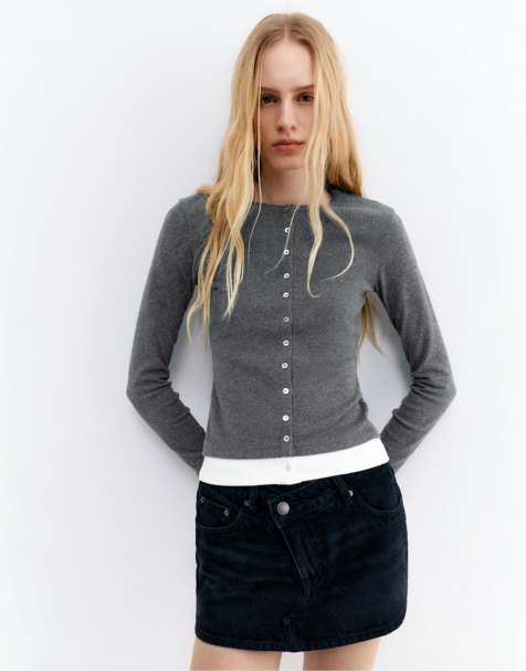 Pull&Bear Soft-touch button jacket in grey marl - view 1