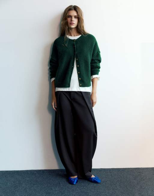 Pull&Bear Soft touch cardigan in bottle green, 4 of 7