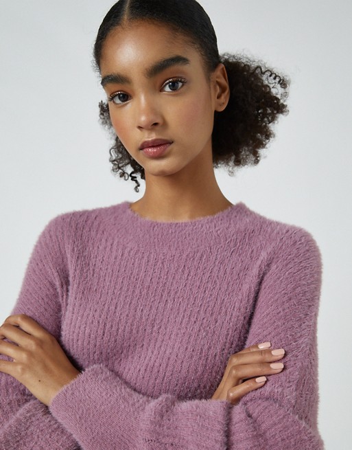 Pull&bear soft touch crew neck jumper in raspberry