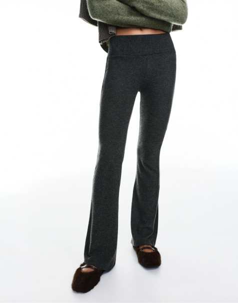 Pull&Bear Soft touch flared trousers in dark grey - view 1