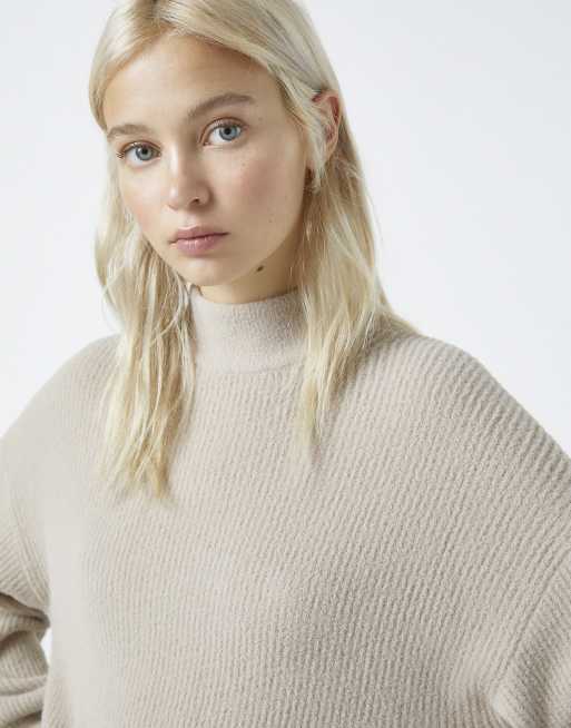 Pull&Bear soft touch high neck jumper in stone ASOS