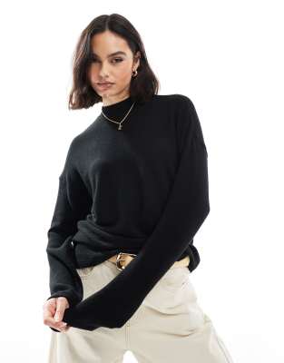 Pull&Bear Pull&Bear soft touch long sleeve top co-ord in black