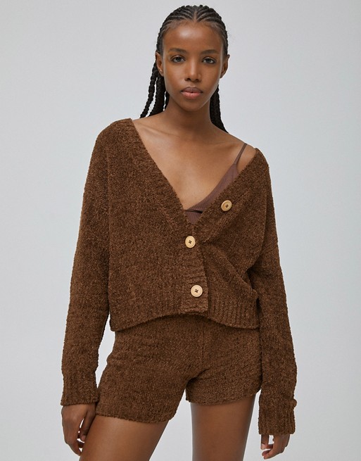 Pull&Bear soft touch lounge co-ord cardigan in mocha