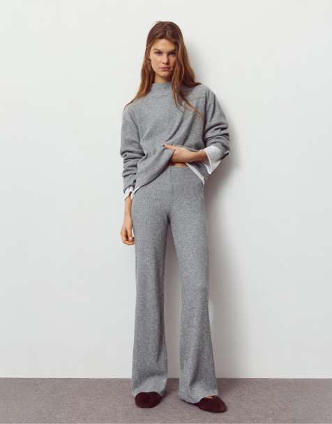 Pull&Bear Soft touch straight fit pants in grey - view 1
