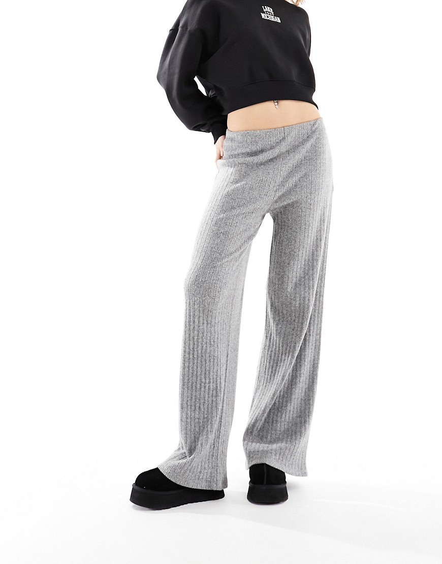 Pull & Bear Soft Touch Straight Leg Pants In Charcoal Gray
