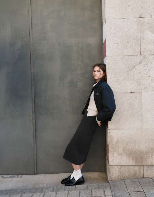 Pull&Bear Soft-touch straight midi skirt in grey, 3 of 7