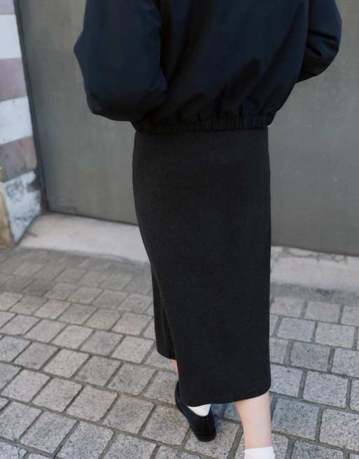 Pull&Bear Soft-touch straight midi skirt in grey, 4 of 7
