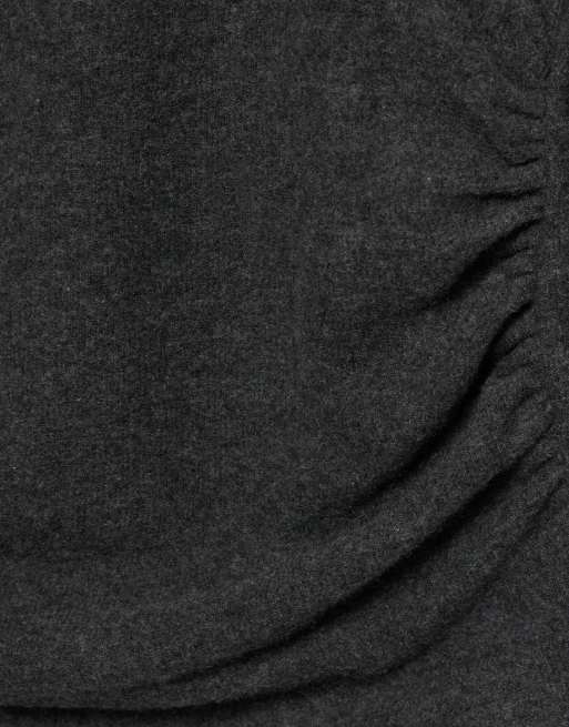Pull&Bear Soft touch t-shirt with gathered detail in dark grey, 6 of 6
