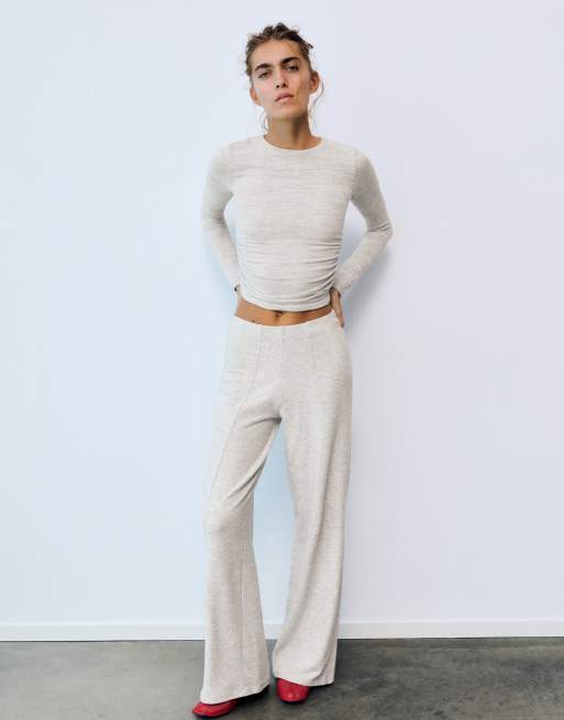 Pull&Bear Soft touch t-shirt with gathered detail in pale marl, 4 of 6