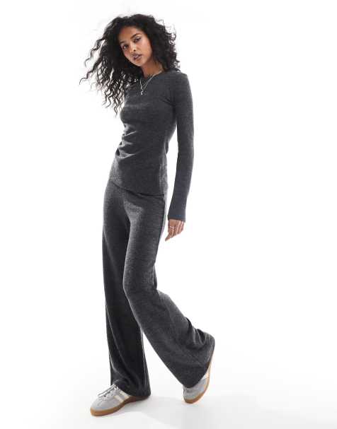 Pull&Bear soft touch wide leg jogger co-ord in charcoal grey - view 1