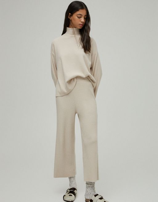 Pull&Bear soft touch wide leg pants set in camel | ASOS