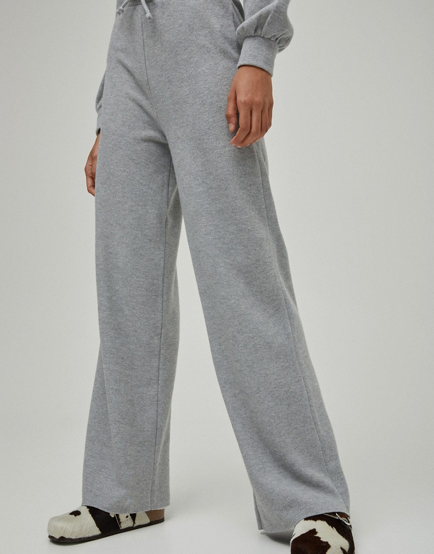 Pull & Bear soft touch wide leg pants set in gray-Grey