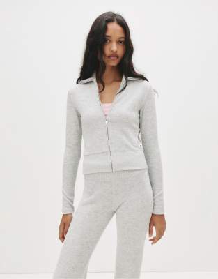 Pull & Bear Soft Touch Zip-up Jacket In Grey