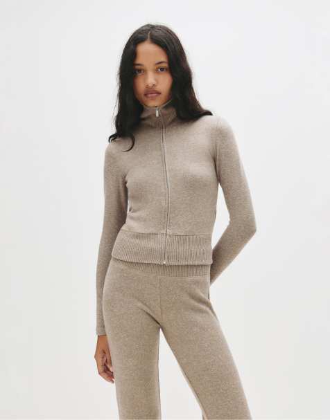 Pull&Bear Soft touch zip-up jacket in ochre - view 1