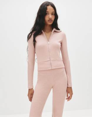 Pull & Bear Soft Touch Zip-up Jacket In Pink