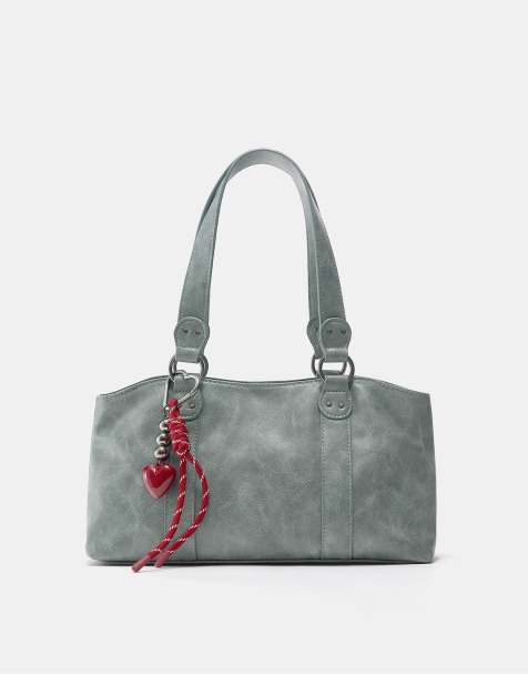 Pull&Bear Soft washed tote bag with charm in blue - view 1