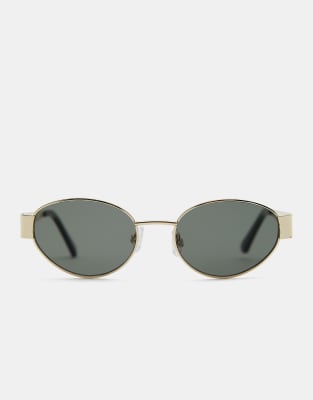 Pull & Bear - Sonnenbrille aus Metall in Grün