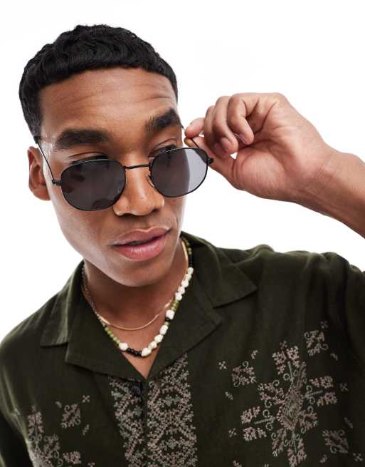 Pull&Bear – Sonnenbrille in Tiefschwarz mit Metallrahmen