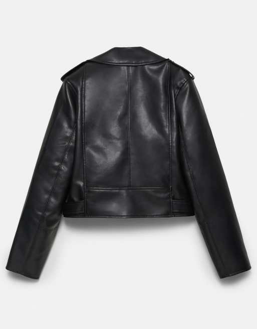 Pull&Bear - Sort bikerjakke med lædereffekt, 7 af 7