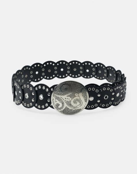 Pull&Bear - Sort bælte i imiteret læder med runde detaljer - view 1