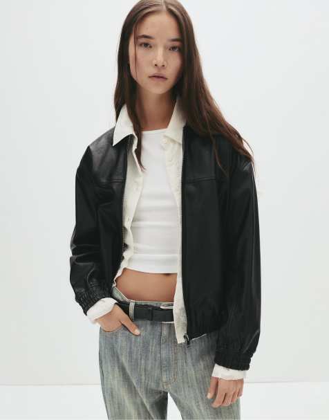 Pull&Bear - Sort bomber-jakke i imiteret læder - view 1