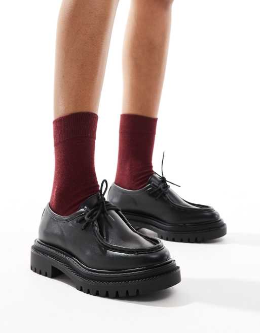 Pull&Bear - Sort chunky loafers med snøre